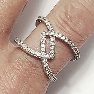Pave Sterling Silver Criss Cross Wide Ring size 8
